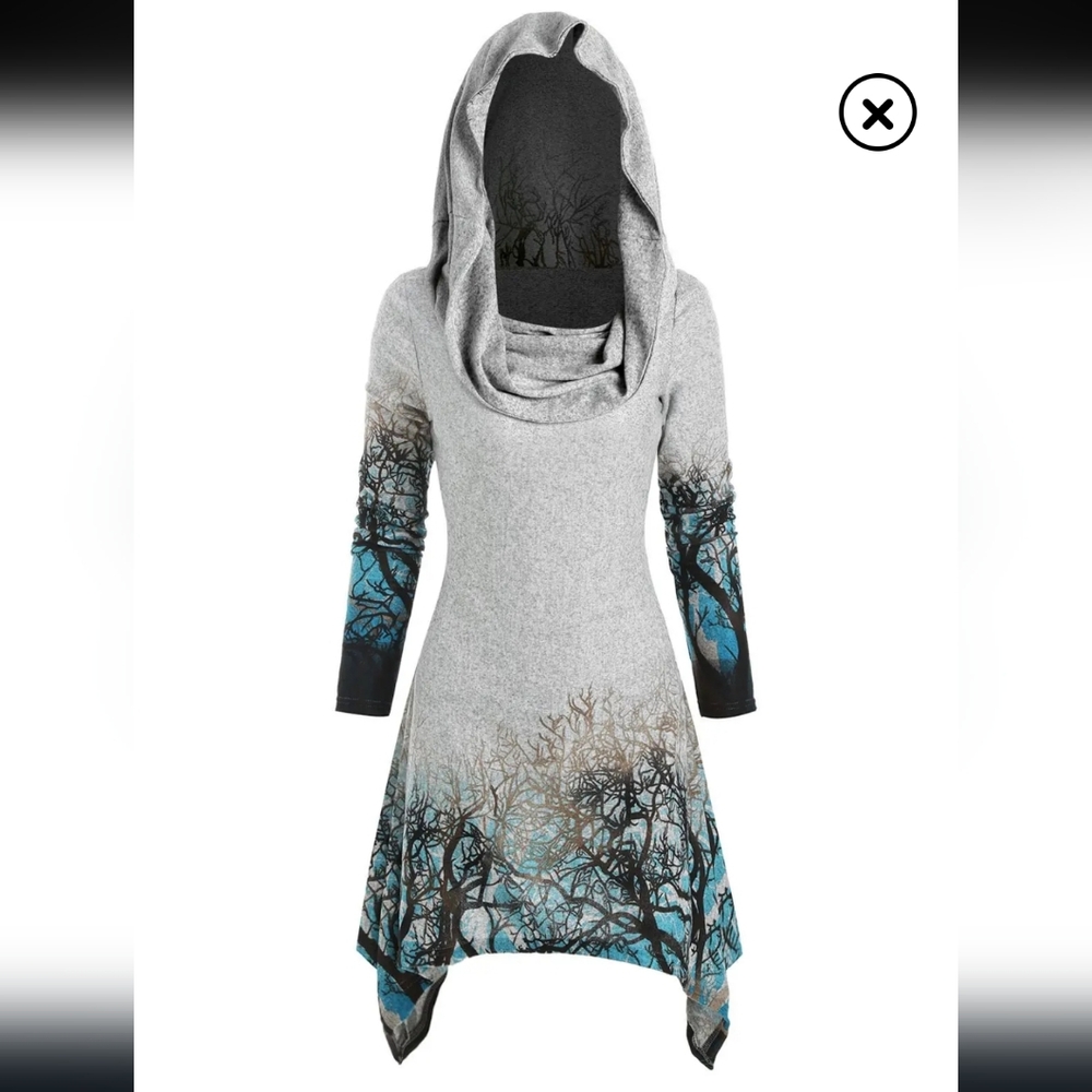 Trees In Winter Cowl Neck Asymmetrical Tunic Dress Dressfo Slim W XL (US 10) - Picture 16 of 16